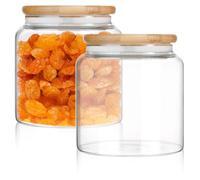 GOEDCH Juego de 2 tarros de cristal con tapa: 500 ml, tarros de almacenamiento de cocina con tapa de bambú hermética, juego de tarros para especias, café, cereales, nueces, especias, copos de maíz