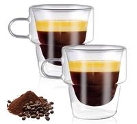 GOEDCH Juego de 2 tazas de café de café con doble pared de 260 ml, tazas de café de doble pared de cristal, tazas de café aisladas, capuchino, tazas de café helado para capuchino, café con leche, té
