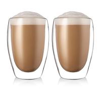 GOEDCH Juego de 2 Vasos de Café con Doble Pared 450 ml, Vidrio de Borosilicato Aislados para Capuchino, Café Helado, Café con Leche, Té, Leche