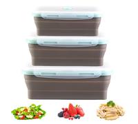 GOEDCH Juego de 3 cuencos para microondas, válvula de vapor: recipiente de silicona, recipiente para alimentos, microondas, plegable, almacenamiento para calentar y congelar para cocina (350, 500, 800