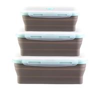 GOEDCH Juego de 3 recipientes para microondas Recipientes plegables de silicona para congelador, herméticos y con tapa para almacenar alimentos, ideales para niños, la escuela, el trabajo y la prepar