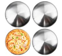 GOEDCH Juego de 4 bandejas para pizza, 30 cm, de acero inoxidable, redondas, para horno, hornear, servir, asar, metal plateado, para cocina, café, lavavajillas