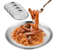 GOEDCH Juego de 4 Platos de Acero Inoxidable Ø23 y 20cm Superficie Cepillada Plata Mate Redonda Platos Metálicos, Bandejas de Acero para Hogar Cocina Restaurante Hotel Camping Fiesta