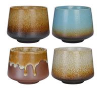 GOEDCH Juego de 4 tazas de café de cerámica, tazas de café espresso de pared gruesa, hechas a mano de gres, aptas para lavavajillas, para té en casa, oficina, regalo