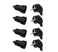 GOEDCH Juego de 8 enchufes y acopladores: 4 enchufes Schuko de 250 V (10 A/16 A) y 4 acopladores con protección antidobleces, ignífugos Juego de enchufes y acopladores Schuko para uso interior y exter