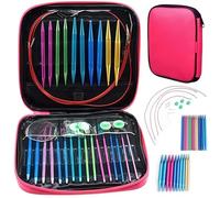 GOEDCH Juego de agujas circulares intercambiables: agujas circulares intercambiables, juego de 13 pares de agujas, 4 cables ajustables con bolsa de almacenamiento para calcetines, bufandas, gorros y
