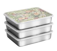 GOEDCH Juego de empanado de acero inoxidable de 25 x 20 x 5 cm, 3 unidades de 25 x 20 x 5 cm, diseño rectangular, cuenco para empanar, recipiente de acero inoxidable, con tapa, juego de empanado para