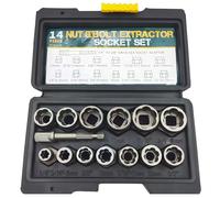 GOEDCH Juego de extractor de tuercas de 14 piezas: juego de extractor de tornillos, extractor de tornillos de perfil en espiral para quitar tornillos dañados y oxidados (6,35-19 mm)