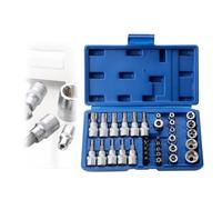 GOEDCH Juego de llaves de vaso Torx de cromo vanadio: 34 piezas, juego de llaves de vaso Torx profesionales, hexagonales interiores y exteriores, para taller de coche, coche e industria (21,5 x 14 x