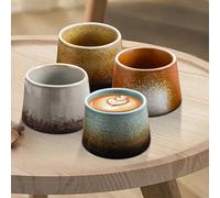 GOEDCH Juego de Mini Tazas de Café Expreso: 4 Piezas Cerámica Tazas de Cafe, Taza de Café de Cerámica Retro Hecha a Mano, Taza de Cerámica Japonesa, Sin Asa, 100 ml, Apta para Café Expreso y Té