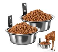 GOEDCH Juego de pared para perros: 2 comederos de acero inoxidable desmontable para perros, cuenco colgante plegable, bandeja para perros elevada para mascotas