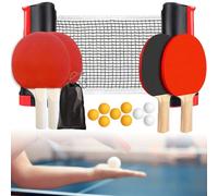 GOEDCH Juego de raquetas de ping pong con red: juego de 4 raquetas, red retráctil, 9 pelotas de ping pong y 1 bolsa de almacenamiento, juego de raquetas de ping pong para juegos de interior y exterior