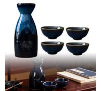 GOEDCH Juego de sake tradicional japonés, juego de vino de arroz azul para estilo japonés, incluye 4 vasos de sake y 1 olla de sake, juego de sake artesanal para el hogar y restaurantes