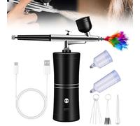 GOEDCH Kit de Aerógrafo Multifuncional con Compresor: Kit de Aerógrafo Inalámbrico con Compresor de Aire, Cepillo de Aire Recargable para Arte de Uñas, Decoración de Tartas, Modelado de Tatuajes