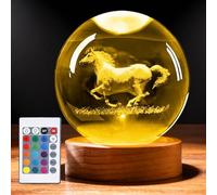 GOEDCH - Lámpara de noche con forma de caballo 3D de 8 cm y base de madera: lámpara de noche con forma de caballo de 16 colores con control remoto, ideal para Navidad, Acción de Gracias, San Valentín