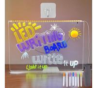 GOEDCH Lámpara LED Creativa DIY: Lámpara de Noche de Borrado con 7 Bolígrafo Borrable, Base de Tira de Luz LED Colgante con Capacidad para Grafitis, Tablero de Dibujo Luminoso con Gancho y Cadena