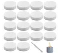 GOEDCH Lana de cerámica para bioetanol: 18 esponjas de cerámica para chimenea con pinzas de 20 cm, 8,6 x 8,6 x 2,5 cm, esponja de cerámica redonda resistente al calor, lana de cerámica, para chimeneas