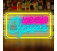 GOEDCH Letrero LED de Neón con Texto en Inglés "WE ARE Open": Un Letrero de Neón Colorido Compuesto de Amarillo, Rosa y Azul, Abiertas para bar, Salón, Tienda, Café, Tienda, Club