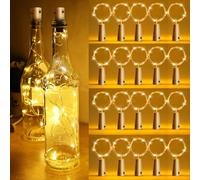 GOEDCH Luz de Botella LED: 20 Piezas 2M 20 Blanco Cálido Luces para Botellas de Crista, LED Corcho Guirnalda Luz Botellas de Vino, Alambre de Cobre Luces de Hadas, Corcho Micro Luces para Fiesta