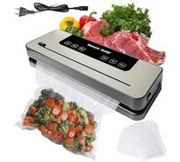 GOEDCH Máquina al vacío de alimentos 7 en 1: Soldador al vacío doméstico con 50 bolsas reutilizables y 6 modos, máquina de vacío aparato para alimentos secos y húmedos carne, verduras, frutas