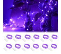 GOEDCH Mini Alambre de Cobre Cadena luz Púrpura Guirnalda 20 LED, 12 Piezas 2M, Cadena de Luces con Pilas, Decorativa para Bodas, Jardín