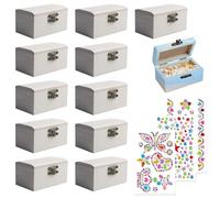 GOEDCH Mini cofre del tesoro: 12 cajas pequeñas de madera con tapa con 3 pegatinas, cofre del tesoro de cumpleaños infantil para pintar, caja de regalo para fiestas de cumpleaños, juguetes creativos