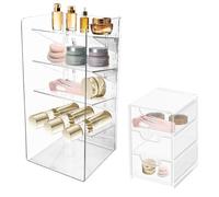GOEDCH Organizador de Cosméticos: Juego de 2 Organizadores de Tocador, Organizadora de Maquillaje Transparente con pared 4 Inclinada, Almacenamiento en Cajones para Tocador, Baño y Oficina