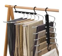 GOEDCH Percha Pantalón Ahorradora de Espacio: 2 Piezas 6 en 1 Perchas Pantalón de Acero Inoxidable, Perchas Pantalón Multifuncionales Extensibles Plegables, Perchas Mágicas Antideslizantes Negras
