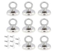 GOEDCH Pesca magnética extra fuerte con ojal: 8 imanes de pesca superfuertes, imanes de 32 mm de grosor con anillo elevador, tornillo y anillo para el hogar, la montaña del estanque, para pesca