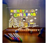 GOEDCH Pizarra de notas LED con colores: pizarra acrílica borrable con 7 bolígrafos de neón, pizarra acrílica transparente con soporte ajustable para niños, oficina, regalo (30 x 20 cm)