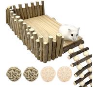 GOEDCH Plataforma de Escalada de Madera para Hámster: 2 Bolas de Hierba Acuática y 2 Bolas de Ratán en Colores Primarios, Plataforma de Actividades de Madera con Escalera, Juguetes para Masticar