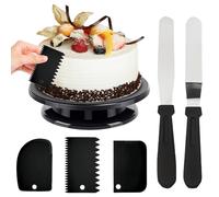 GOEDCH Plato giratorio para tartas, 27 cm, giratorio negro, con 2 espátulas de hielo y 3 espátulas de masa, plato giratorio para repostería, decoración de pasteles, pasteles