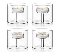 GOEDCH Portavelas de cristal: 4 portavelas de cristal transparente, pequeño cilíndrico para mesa de Navidad, decoración de mesa, Navidad, boda