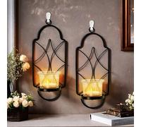 GOEDCH Portavelas de pared vintage, 2 unidades, negro, con 4 clavos blancos sin huellas, portavelas de pared vintage, portavelas para velas de té, decoración de pared