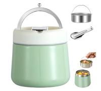 GOEDCH Recipiente térmico para alimentos, 1200 ml: verde de acero inoxidable, recipiente para calentar alimentos con cuchara plegable, cuenco térmico con tapa, fiambrera térmica para comida para