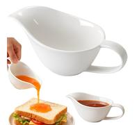 GOEDCH Salsa de porcelana: 20 × 20 × 14 cm, tazón para salsa de cerámica, recipiente para salsa esmaltada de porcelana, con asa para mesa de comedor, crema, caldo de leche (blanco)
