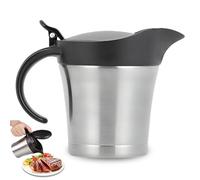 GOEDCH Salsera térmica de acero inoxidable 450 ml: doble aislamiento con tapa abatible, recipiente aislado para salsas con asa para servir salsa de natillas, crema en casa o en cenas