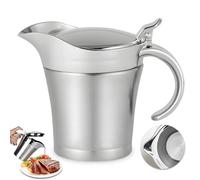 GOEDCH Salsera Térmica de Acero Inoxidable 450ml, Jarra de Salsa de Doble Pared con Tapa Abatible y Mango, Plateada, para Salsa, Crema de Vainilla, Nata, Servicio en Cenas y Fiestas