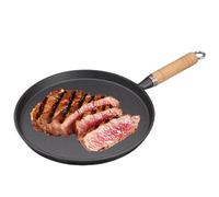 GOEDCH Sartén de hierro fundido: 26 cm de diámetro, sartén de hierro fundido para tortitas, sartén de hierro fundido sin revestimiento con mango de madera, sartén antiadherente, sartén para carne