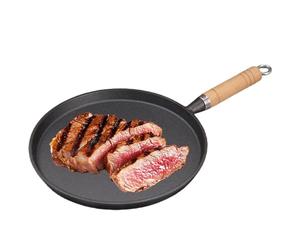 GOEDCH Sartén de hierro fundido: 26 cm de diámetro, sartén de hierro fundido para tortitas, sartén de hierro fundido sin revestimiento con mango de madera, sartén antiadherente, sartén para carne