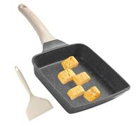 GOEDCH Sartén omlette japonesa rectangular de 18 x 15 cm: sartén de inducción Tamagoyaki con mango de madera aislante, antiadherente Tamagoyaki, sartén para huevos revueltos, antiadherente para asados