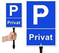 GOEDCH Señal de aparcamiento privado con postes: 30 x 20 cm, cartel de aparcamiento con postes de 45 cm, resistente a la intemperie, prohibido aparcar, buena visibilidad, fácil de montar, matrícula de