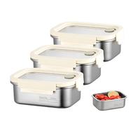 GOEDCH Set de 3 recipientes de acero inoxidable: recipiente de alimentos de 800ml con tapa, lunchbox a prueba de fugas, apto para lavavajillas y horno para cocina, oficina, congelador
