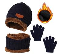 GOEDCH Set de Bufanda y Gorro Guantes para Niños: 3 Piezas Conjunto de Abrigo de Invierno para Niños, Juegos de Accesorios de Invierno con Forro Interior de Felpa, Gorro Pompón Traje, Azul Marino