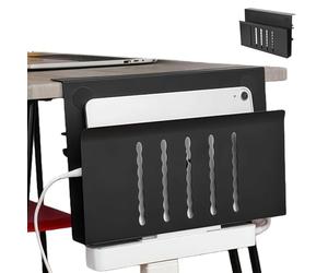 GOEDCH Soporte de escritorio para portátil colgante de metal: sin taladro, soporte de escritorio ajustable para ordenador portátil, para todos los portátiles y tabletas (negro)