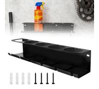 GOEDCH Soporte de latas para botellas de spray: soporte de taller para latas de aerosol, soporte de pared con 5 agujeros y 6 ranuras para garaje, tienda y hogar, (negro)