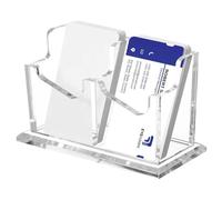 GOEDCH Tarjetero Acrílico Soporte: Expositor de Tarjetas de Visita Transparente con 2 Compartimentos, Tarjetero Acrílico Soporte de Exhibición para Oficina, Mostrador, Hogar, 120 Tarjetas de Capacidad