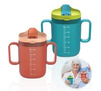 GOEDCH Taza con pico para personas mayores: 2 vasos a prueba de fugas de 300 ml con doble asa y pajita, 300 ml a prueba de fugas para personas mayores, vasos con tapa para personas mayores y niños