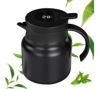 GOEDCH Termo de 1000 ml con colador de té extraíble: tetera aislada térmica con indicador de temperatura, termo de acero inoxidable 316, tetera térmica para el hogar y la cocina (negro)
