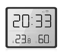 GOEDCH Termómetro digital higrómetro despertador: LCD digital pequeño reloj de alarma con soporte magnético, pantalla de temperatura, reloj de humedad, funciona con pilas para casa, oficina